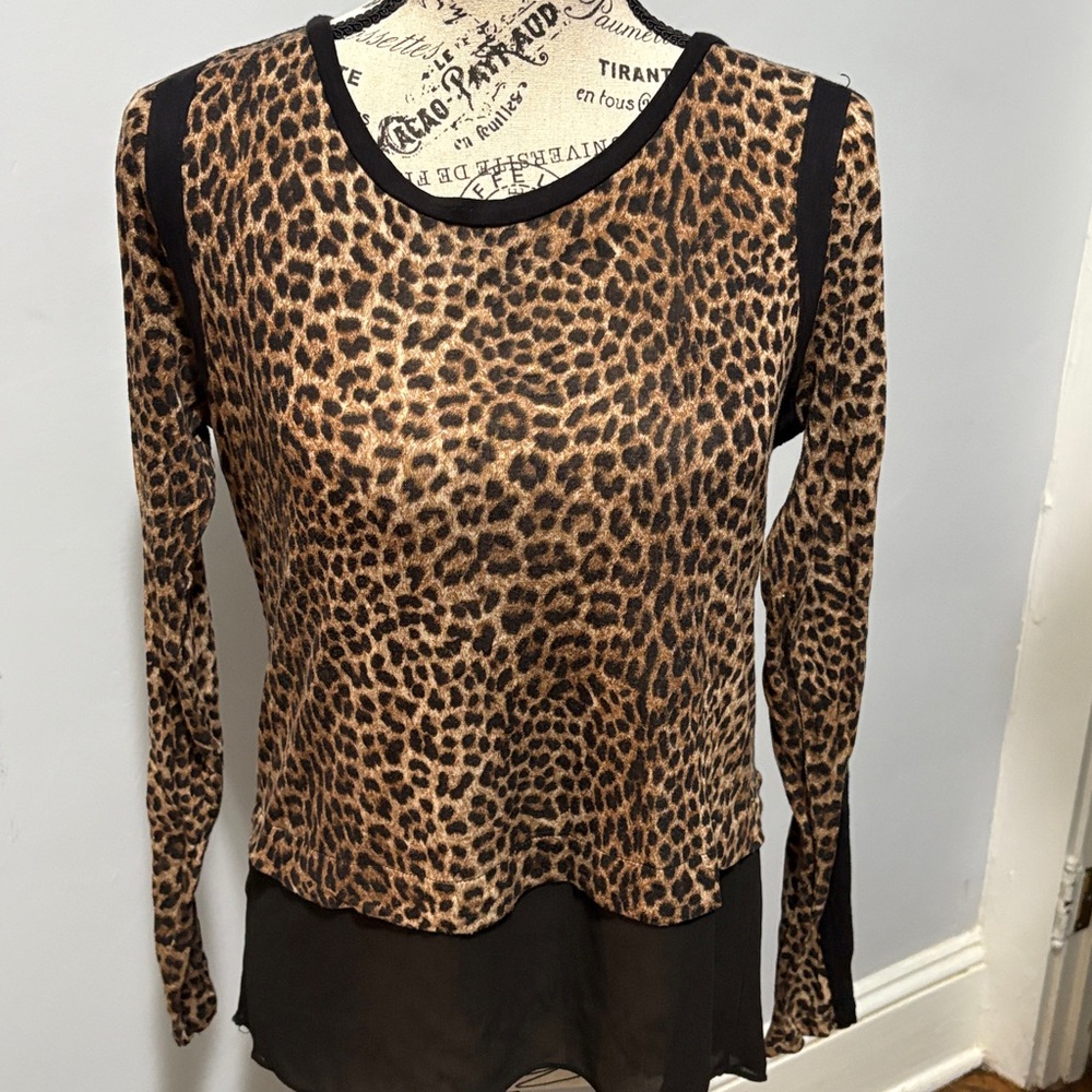 Michael Kors Leopard Print Top with Black Trim